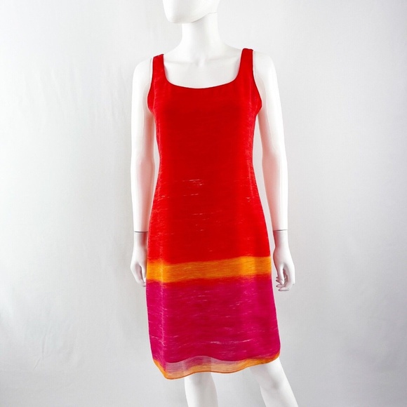 Emanuel Ungaro Liberte Orange Sleeveless Sheath Dress Size 8P Colorful Chic - Picture 1 of 9